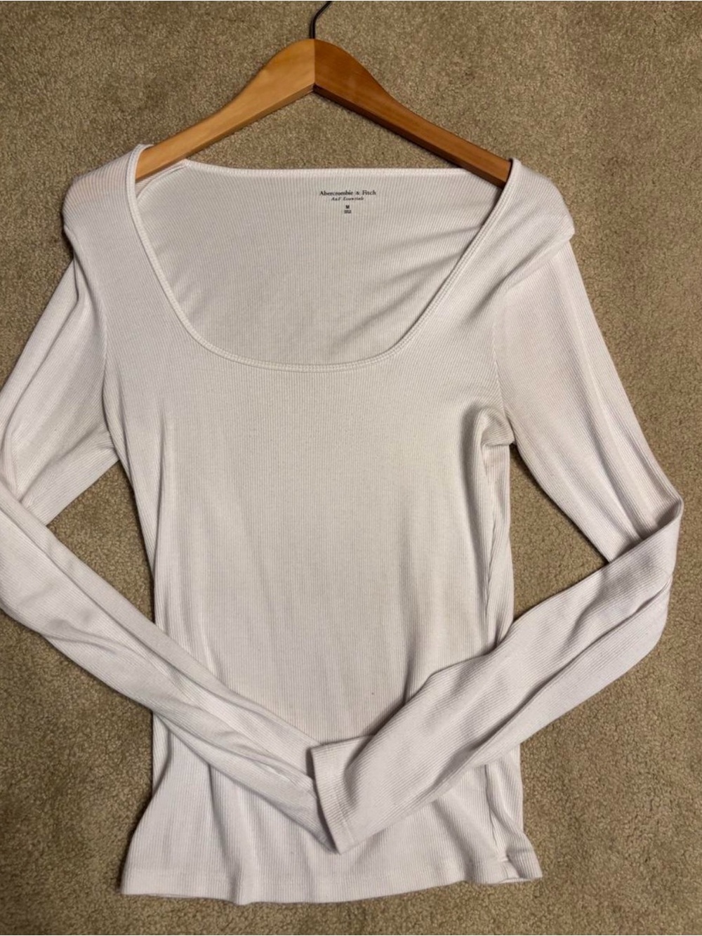 Abercrombie & Fitch White Scoop Neck Ribbed Long Sleeve Top